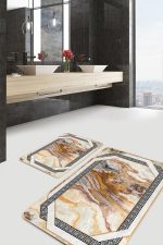 - PaspasTakimi-2li-Set1019-Gorsel-4 - Realhomes  2'li Set Klasik Zeminde Çerçeve Motifli Mermer Desenli Geometrik Vintage  2'li Banyo & Mutfak Paspas Takımı Realhomes