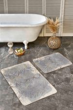 - Realhomes - Realhomes  2'li Set Gold - Gri Zeminde Geometrik Motifli Klasik Desenli Geometrik Klasik  2'li Banyo & Mutfak Paspas Takımı Realhomes