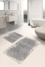 - PaspasTakimi-2li-Set1020-Gorsel-4 - Realhomes  2'li Set Gold - Gri Zeminde Geometrik Motifli Klasik Desenli Geometrik Klasik  2'li Banyo & Mutfak Paspas Takımı Realhomes