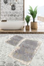 - PaspasTakimi-2li-Set1020-Gorsel-5 - Realhomes  2'li Set Gold - Gri Zeminde Geometrik Motifli Klasik Desenli Geometrik Klasik  2'li Banyo & Mutfak Paspas Takımı Realhomes