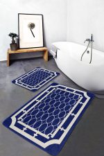 - PaspasTakimi-2li-Set1022-Gorsel-4 - Realhomes 2'li Set Lacivert Zeminde Çerçeveli Motifli Geomertrik Desenli Klasik Geometrik 2'li Banyo & Mutfak Paspas Takımı Realhomes