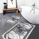 2'li Set Gri Zeminde Etnik Motifli Geleneksel Desenli Geometrik Klasik  2'li Banyo & Mutfak Paspas Takımı Realhomes