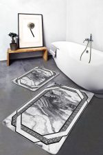- PaspasTakimi-2li-Set1023-Gorsel - Realhomes  2'li Set Siyah - Füme Zeminde Dokuma Halı Motifli Mermer Desenli Klasik Sade & Şık  2'li Banyo & Mutfak Paspas Takımı Realhomes