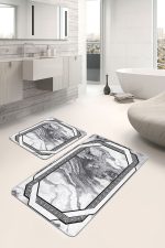 - PaspasTakimi-2li-Set1023-Gorsel-4 - Realhomes  2'li Set Siyah - Füme Zeminde Dokuma Halı Motifli Mermer Desenli Klasik Sade & Şık  2'li Banyo & Mutfak Paspas Takımı Realhomes