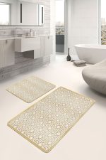 - PaspasTakimi-2li-Set1024-Gorsel-1 - Realhomes  2'li Set Gold - Krem Zeminde Çerçeveli Motifli Geometrik Desenli Geometrik Geometrik  2'li Banyo & Mutfak Paspas Takımı Realhomes