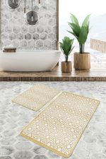 - PaspasTakimi-2li-Set1024-Gorsel-2 - Realhomes  2'li Set Gold - Krem Zeminde Çerçeveli Motifli Geometrik Desenli Geometrik Geometrik  2'li Banyo & Mutfak Paspas Takımı Realhomes