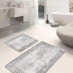 2'li Set Siyah - Gold Zeminde Çerçeveli Motifli Mermer Desenli Vintage Geometrik  2'li Banyo & Mutfak Paspas Takımı Realhomes