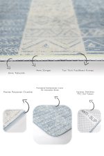 2'li Set Mavi - Bej Zeminde Geometrik Motifli Etnik Desenli Eskitme Motifli Geometrik  2'li Banyo & Mutfak Paspas Takımı Realhomes