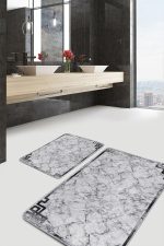- PaspasTakimi-2li-Set1028-Gorsel-2 - Realhomes  2'li Set Gri - Siyah Zeminde Çerçeveli Motifli Mermer Desenli Klasik Eskitme Motifli  2'li Banyo & Mutfak Paspas Takımı Realhomes