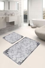 - PaspasTakimi-2li-Set1028-Gorsel-5 - Realhomes  2'li Set Gri - Siyah Zeminde Çerçeveli Motifli Mermer Desenli Klasik Eskitme Motifli  2'li Banyo & Mutfak Paspas Takımı Realhomes