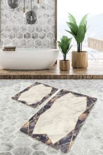 2'li Set Eskitme Zeminde Çerçeveli Motifli Mermer Desenli Geometrik Klasik  2'li Banyo & Mutfak Paspas Takımı Realhomes