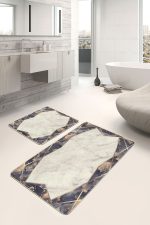 2'li Set Eskitme Zeminde Çerçeveli Motifli Mermer Desenli Geometrik Klasik  2'li Banyo & Mutfak Paspas Takımı Realhomes