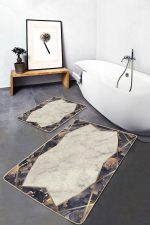 2'li Set Eskitme Zeminde Çerçeveli Motifli Mermer Desenli Geometrik Klasik  2'li Banyo & Mutfak Paspas Takımı Realhomes