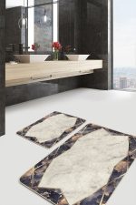 2'li Set Eskitme Zeminde Çerçeveli Motifli Mermer Desenli Geometrik Klasik  2'li Banyo & Mutfak Paspas Takımı Realhomes