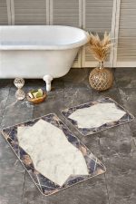 2'li Set Eskitme Zeminde Çerçeveli Motifli Mermer Desenli Geometrik Klasik  2'li Banyo & Mutfak Paspas Takımı Realhomes