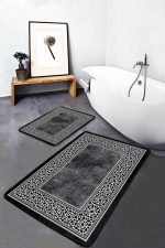 - PaspasTakimi-2li-Set1032-Gorsel - Realhomes  2'li Set Siyah - Beyaz Zeminde Çerçeveli Motifli Eskitme Desenli Geometrik Avangarde  2'li Banyo & Mutfak Paspas Takımı Realhomes