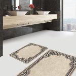 2'li Set Mavi Zeminde Patchwork Motifli Retro Desenli Klasik Vintage  2'li Banyo & Mutfak Paspas Takımı Realhomes