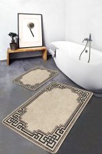 - PaspasTakimi-2li-Set1033-Gorsel-5 - Realhomes  2'li Set Krem - Kahverengi Zeminde Çerçeveli Motifli Klasik Desenli Geometrik Vintage  2'li Banyo & Mutfak Paspas Takımı Realhomes
