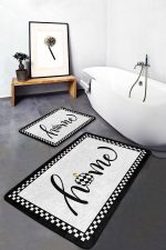 - PaspasTakimi-2li-Set1034-Gorsel-5 - Realhomes  2'li Set Siyah Beyaz Zeminde Çerçeveli Motifli Home Yazılı Desenli Klasik Sade & Şık  2'li Banyo & Mutfak Paspas Takımı Realhomes