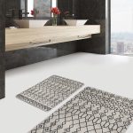 2'li Set Gold - Lacivert Zeminde Geometrik Motifli Morrocan Desenli Geometrik  2'li Banyo & Mutfak Paspas Takımı Realhomes