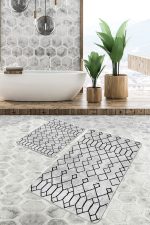 - PaspasTakimi-2li-Set1038-Gorsel-1 - Realhomes 2'li Set Gri - Siyah Zeminde Etnik Motifli Geleneksel Desenli Etnik Motifler Geometrik 2'li Banyo & Mutfak Paspas Takımı Realhomes