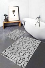 - PaspasTakimi-2li-Set1038-Gorsel-2 - Realhomes 2'li Set Gri - Siyah Zeminde Etnik Motifli Geleneksel Desenli Etnik Motifler Geometrik 2'li Banyo & Mutfak Paspas Takımı Realhomes