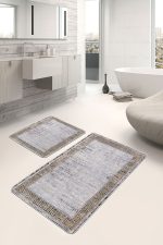 - PaspasTakimi-2li-Set1039-Gorsel - Realhomes  2'li Set Gri - Bej Zeminde Çerçeveli Motifli Antik Desenli Geometrik Eskitme Motifli  2'li Banyo & Mutfak Paspas Takımı Realhomes