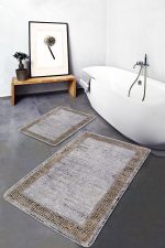 - PaspasTakimi-2li-Set1039-Gorsel-2 - Realhomes  2'li Set Gri - Bej Zeminde Çerçeveli Motifli Antik Desenli Geometrik Eskitme Motifli  2'li Banyo & Mutfak Paspas Takımı Realhomes