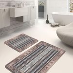 2'li Set Kırmızı Zeminde Türkmen Motifli Geleneksel Desenli Etnik Motifler Avangarde  2'li Banyo & Mutfak Paspas Takımı Realhomes