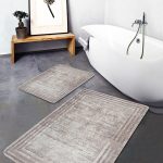 2'li Set Siyah - Kırmızı Zeminde Çiçek Motifli Eskitme Desenli Floral Eskitme Motifli  2'li Banyo & Mutfak Paspas Takımı Realhomes