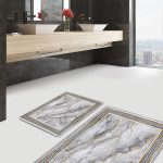 2'li Set Kahverengi - Beyaz Zeminde Kareli Motifli Dokuma Desenli Eskitme Motifli Vintage  2'li Banyo & Mutfak Paspas Takımı Realhomes