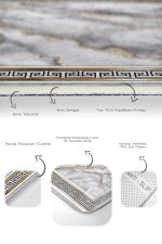 2'li Set Gri - Gold Zeminde Çerçeveli Motifli Mermer Desenli Vintage Klasik  2'li Banyo & Mutfak Paspas Takımı Realhomes