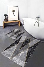 - PaspasTakimi-2li-Set1043-Gorsel - Realhomes  2'li Set Gri - Siyah Zeminde Mermer Motifli Geometrik Desenli Geometrik Klasik  2'li Banyo & Mutfak Paspas Takımı Realhomes