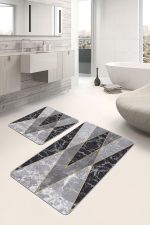 - PaspasTakimi-2li-Set1043-Gorsel-4 - Realhomes  2'li Set Gri - Siyah Zeminde Mermer Motifli Geometrik Desenli Geometrik Klasik  2'li Banyo & Mutfak Paspas Takımı Realhomes