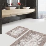 2'li Set Gri Zeminde Eskitme Motifli Retro Desenli Eskitme Motifli Sade & Şık  2'li Banyo & Mutfak Paspas Takımı Realhomes