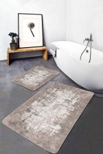 2'li Set Krem - Bej Zeminde Dokuma Halı Motifli Kilim Desenli Eskitme Motifli Sade & Şık  2'li Banyo & Mutfak Paspas Takımı Realhomes
