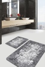 - PaspasTakimi-2li-Set1046-Gorsel - Realhomes 2'li Set Gri - Beyaz Zeminde Eskitme Motifli Kilim Desenli Eskitme Motifli Klasik 2'li Banyo & Mutfak Paspas Takımı Realhomes