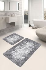 - PaspasTakimi-2li-Set1046-Gorsel-2 - Realhomes 2'li Set Gri - Beyaz Zeminde Eskitme Motifli Kilim Desenli Eskitme Motifli Klasik 2'li Banyo & Mutfak Paspas Takımı Realhomes
