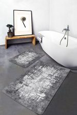 - PaspasTakimi-2li-Set1046-Gorsel-5 - Realhomes 2'li Set Gri - Beyaz Zeminde Eskitme Motifli Kilim Desenli Eskitme Motifli Klasik 2'li Banyo & Mutfak Paspas Takımı Realhomes