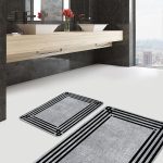 2'li Set Lacivert - Gold Zeminde Mozaik Motifli Mermer Desenli Geometrik Klasik  2'li Banyo & Mutfak Paspas Takımı Realhomes