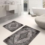 2'li Set Gri Zeminde Türkmen Motifli Otantik Desenli Etnik Motifler Avangarde  2'li Banyo & Mutfak Paspas Takımı Realhomes