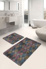 2'li Set Otantik Zeminde Örme Motifli Kilim Desenli Eskitme Motifli Vintage  2'li Banyo & Mutfak Paspas Takımı Realhomes