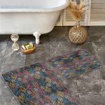 2'li Set Mavi Zeminde Çerçeveli Motifli Antik Desenli Geometrik Eskitme Motifli  2'li Banyo & Mutfak Paspas Takımı Realhomes