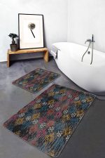 2'li Set Otantik Zeminde Örme Motifli Kilim Desenli Eskitme Motifli Vintage  2'li Banyo & Mutfak Paspas Takımı Realhomes