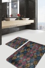 2'li Set Otantik Zeminde Örme Motifli Kilim Desenli Eskitme Motifli Vintage  2'li Banyo & Mutfak Paspas Takımı Realhomes