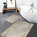 2'li Set Mavi - Gri Zeminde Eskitme Motifli Antik Desenli Eskitme Motifli Klasik  2'li Banyo & Mutfak Paspas Takımı Realhomes