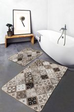 - PaspasTakimi-2li-Set1054-Gorsel-4 - Realhomes 2'li Set Kahverengi - Krem Zeminde Etnik Motifli Geleneksel Desenli Geometrik Etnik Motifler 2'li Banyo & Mutfak Paspas Takımı Realhomes