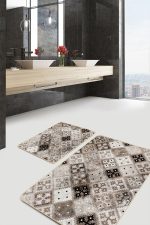 - PaspasTakimi-2li-Set1054-Gorsel-5 - Realhomes 2'li Set Kahverengi - Krem Zeminde Etnik Motifli Geleneksel Desenli Geometrik Etnik Motifler 2'li Banyo & Mutfak Paspas Takımı Realhomes