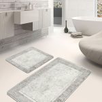 2'li Set Beyaz Zeminde Damask Motifli Siyah Desenli Eskitme Motifli Etnik Motifler  2'li Banyo & Mutfak Paspas Takımı Realhomes