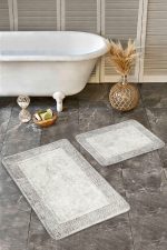 2'li Set Bej Zeminde Çerçeveli Motifli Antik Desenli Geometrik Klasik  2'li Banyo & Mutfak Paspas Takımı Realhomes